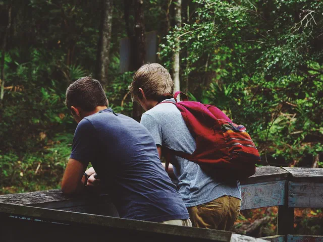 Young people hiking in the forest